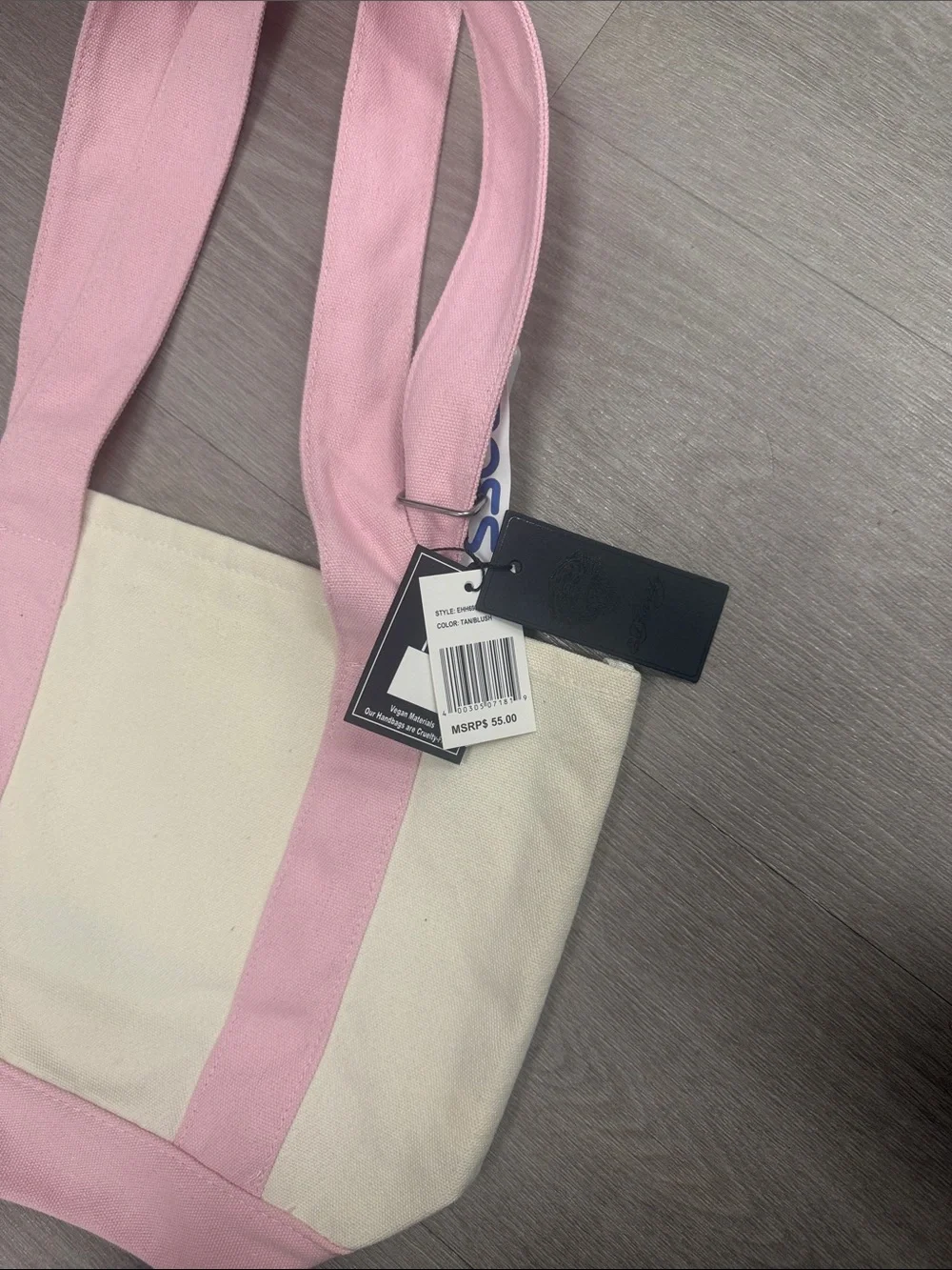 Ed Hardy Pink & Cream Canvas Tote with Heart Love Graphic